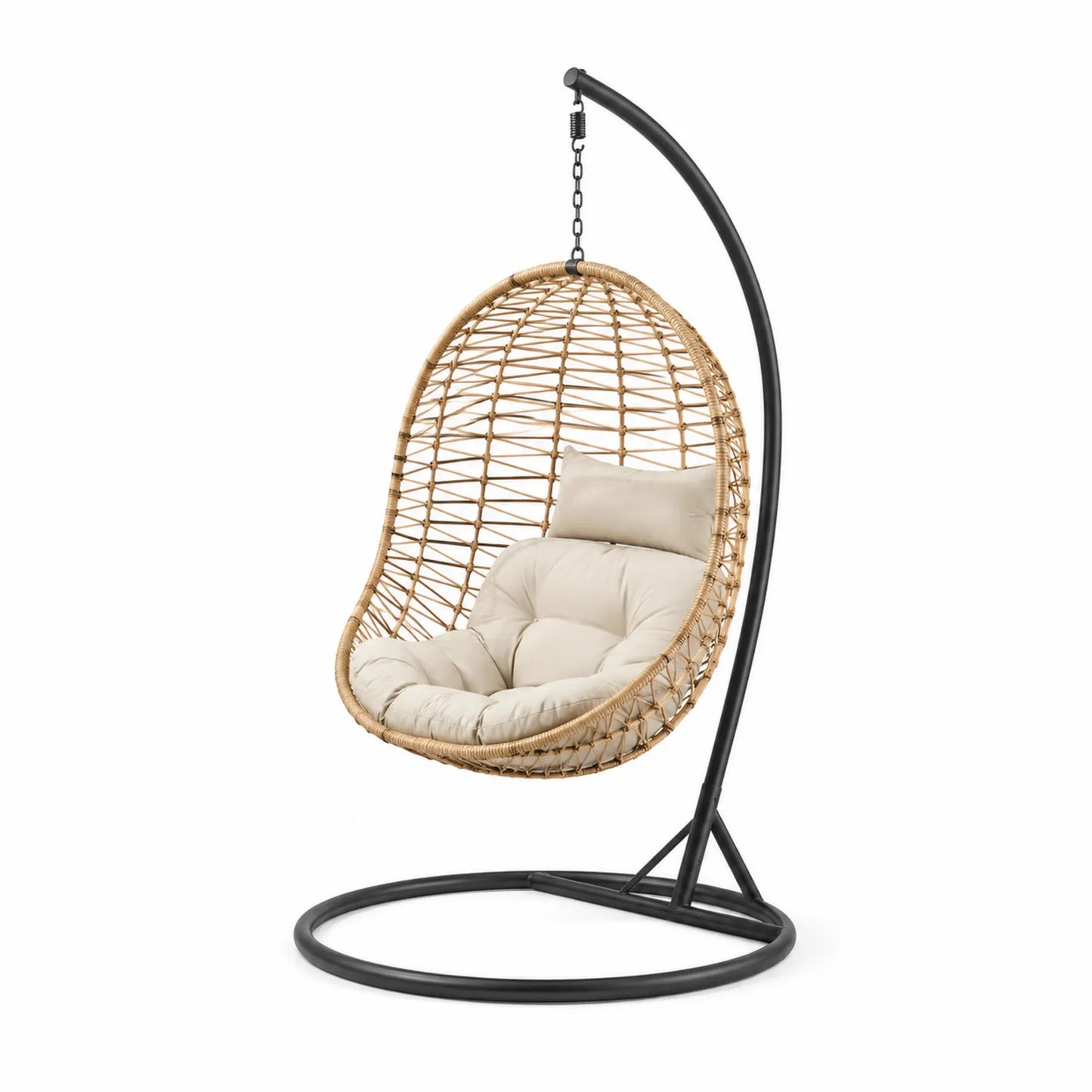 Rattan-Hängesessel mit Stahlrahmen in Natur/Beige