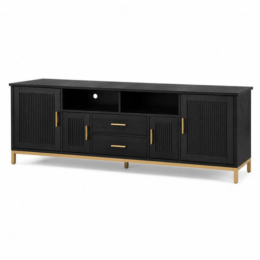 TV-Möbel aus MDF und Metall, Schwarz/Gold, 180x40x60cm