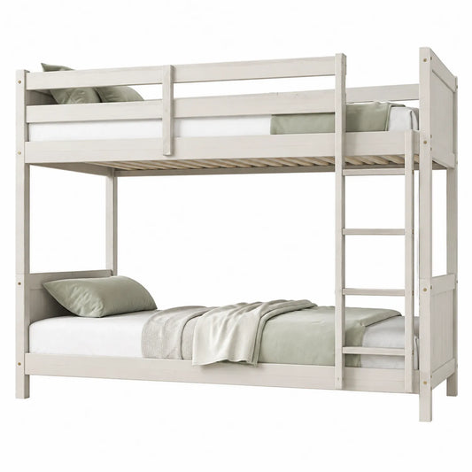 Holz Etagenbett Weiß 200x90 cm mit Leiter und Schutzgeländer