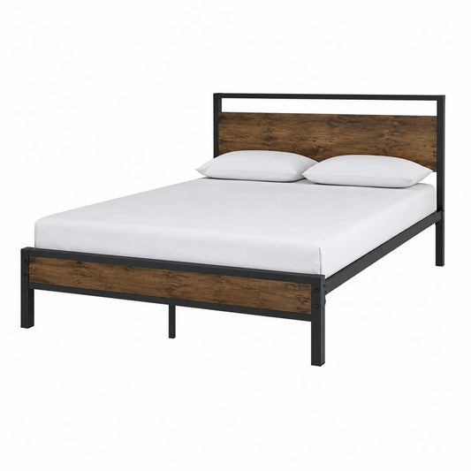 Metallbett mit MDF-Holzakzenten Schwarz/Braun 200x160 cm