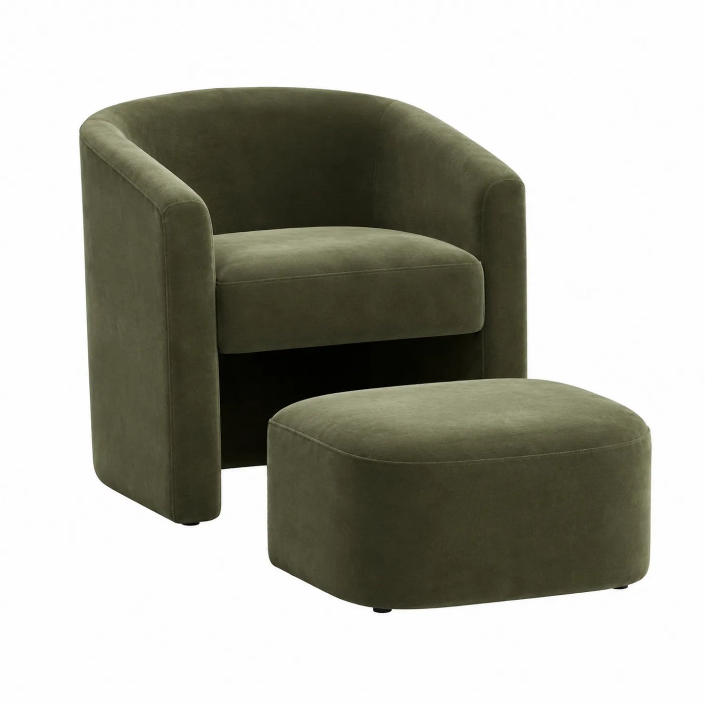 Sessel und Hocker Set aus Samt in Oliv