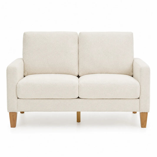 2-Sitzer Sofa Stoff Bouclé Beige Holzbeine