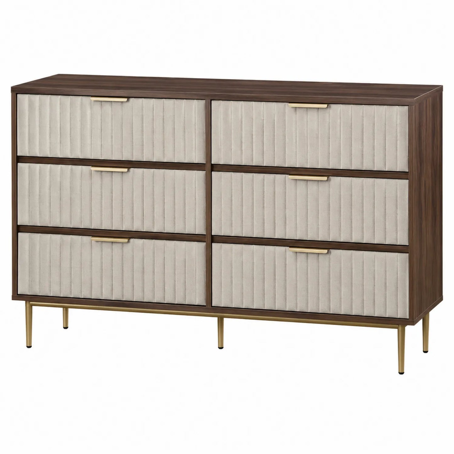 Holzfurnierkommode mit 6 Schubladen Braun/Beige