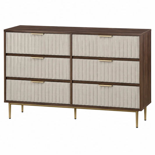 Holzfurnierkommode mit 6 Schubladen Braun/Beige