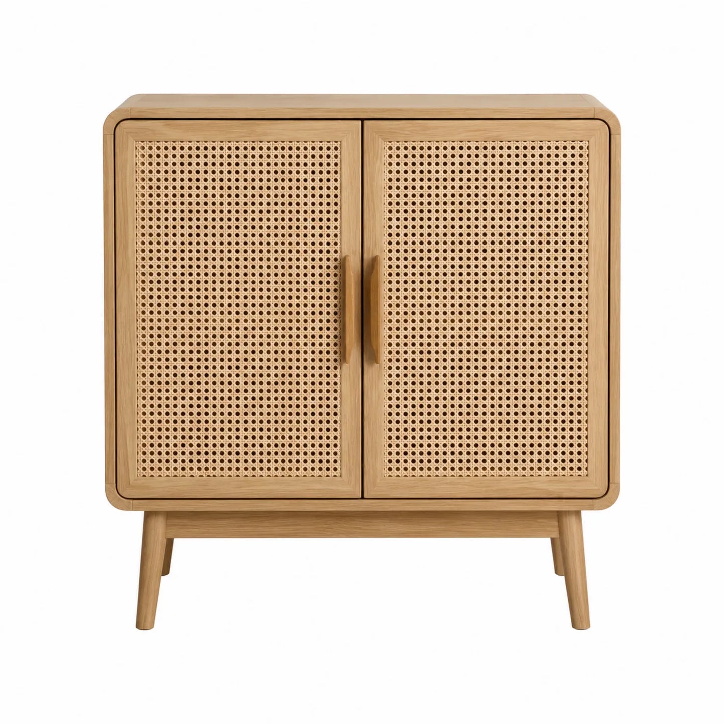 Holz-Sideboard mit Rattan-Türen Natur 80x40x90 cm