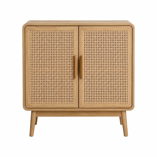 Holz-Sideboard mit Rattan-Türen Natur 80x40x90 cm