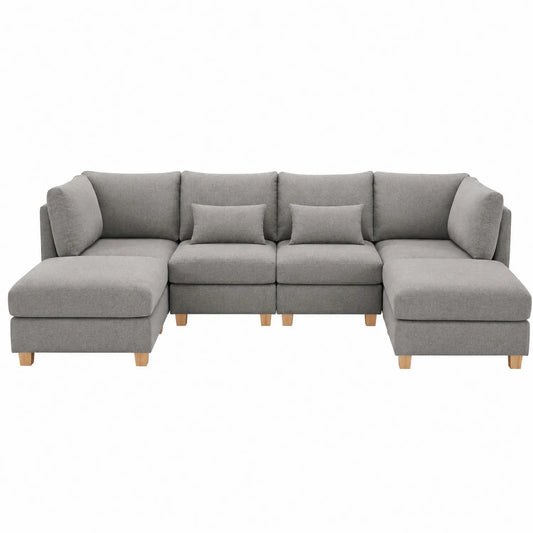 Ecksofa aus Stoff Hellgrau mit Kissen