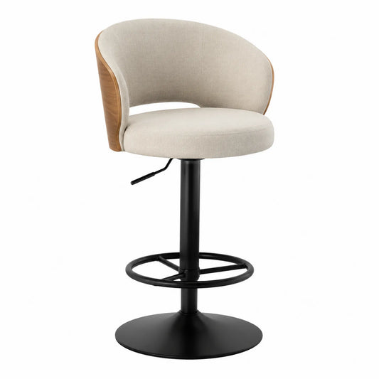 Barhocker aus Leinen und Holz, höhenverstellbar, Beige