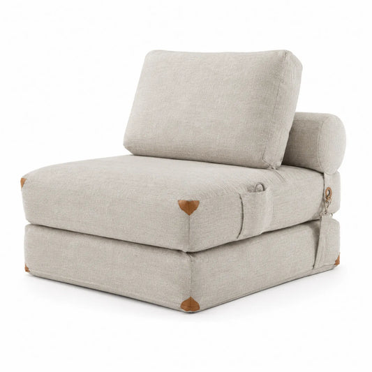 Klappbarer Schlafsessel aus Textil mit Polyurethan-Akzenten, Beige