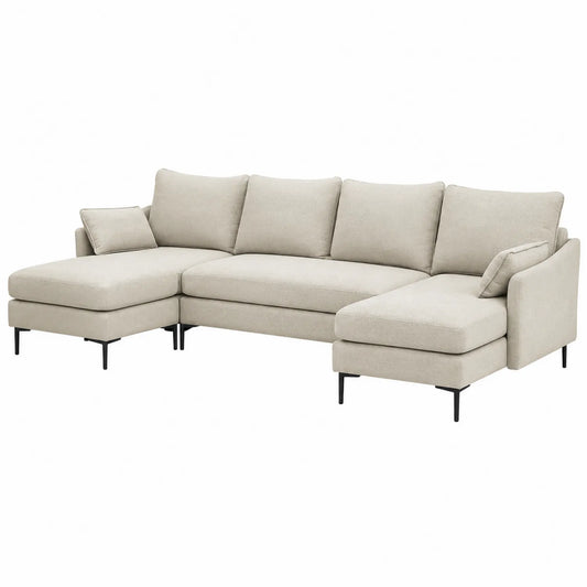 Ecksofa aus Stoff Beige mit Metallbeinen