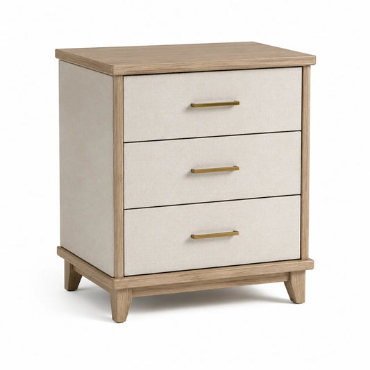 Holz-Nachttisch mit 3 Schubladen, Beige