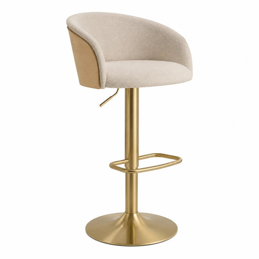 Barhocker mit Polyesterstoff Beige und Metallbasis höhenverstellbar