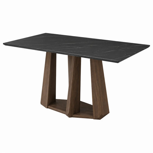 Esstisch aus Marmorimitat und Holz, Schwarz und Braun