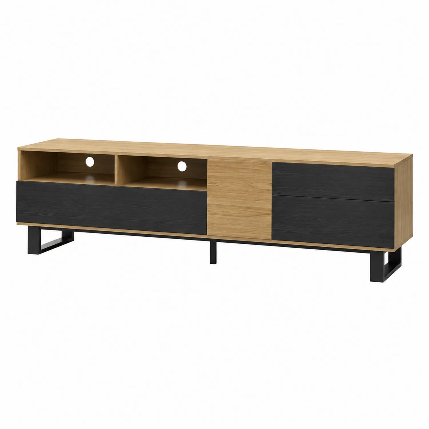TV-Schrank Eichenholz/Metall Schwarz/Natur 180x40x50 cm