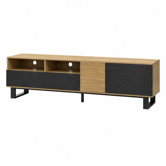 TV-Schrank Eichenholz/Metall Schwarz/Natur 180x40x50 cm