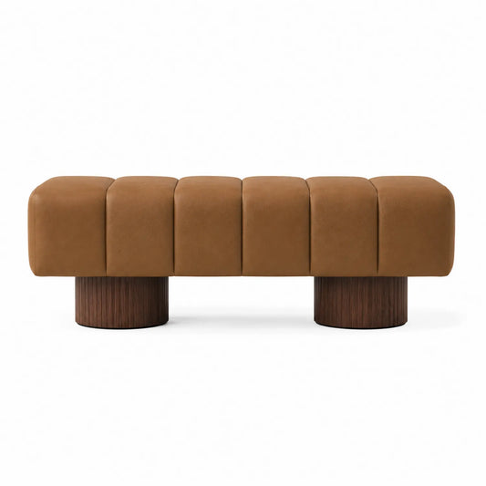 Bank Leder Braun mit Massivholzbeinen 150 cm