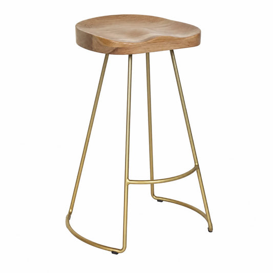 Barhocker aus Eichenholz und Stahl, Natur/Bronze, 75 cm