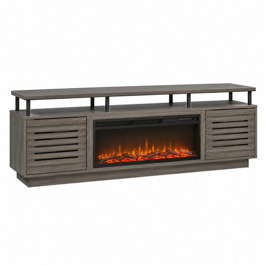TV-Möbel mit elektrischem Kamin aus MDF Holzoptik Grau 180 cm
