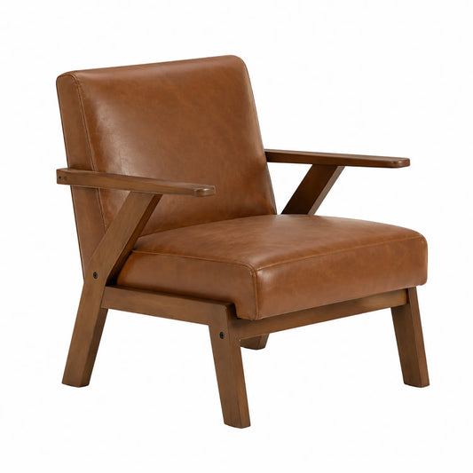 Lounge Stuhl Leder Braun Massivholz Rahmen